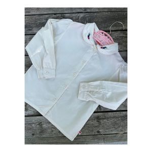 80s 90s Blouse Cream Floral Collared Puff Sleeve